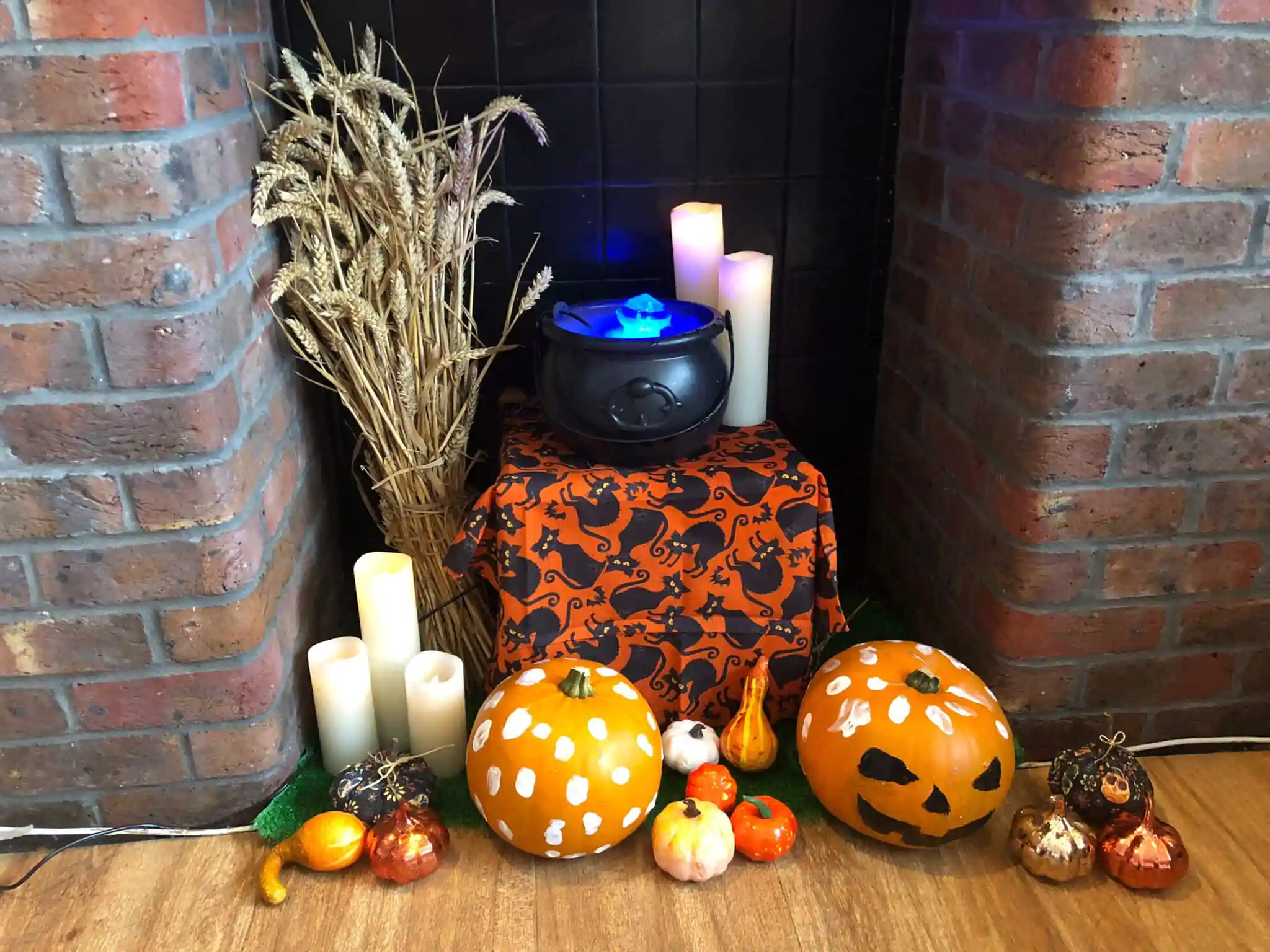 Decorated pumpkins and candles