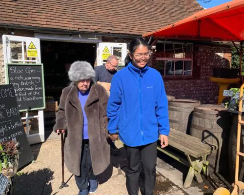 Resident and staff at a local garden centre