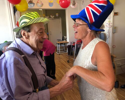 Residents dancing at Eurovision party